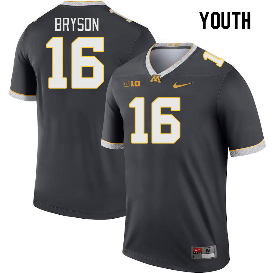 Youth #16 Coleman Bryson Minnesota Golden Gophers College Football Jerseys Stitched-Charcoal